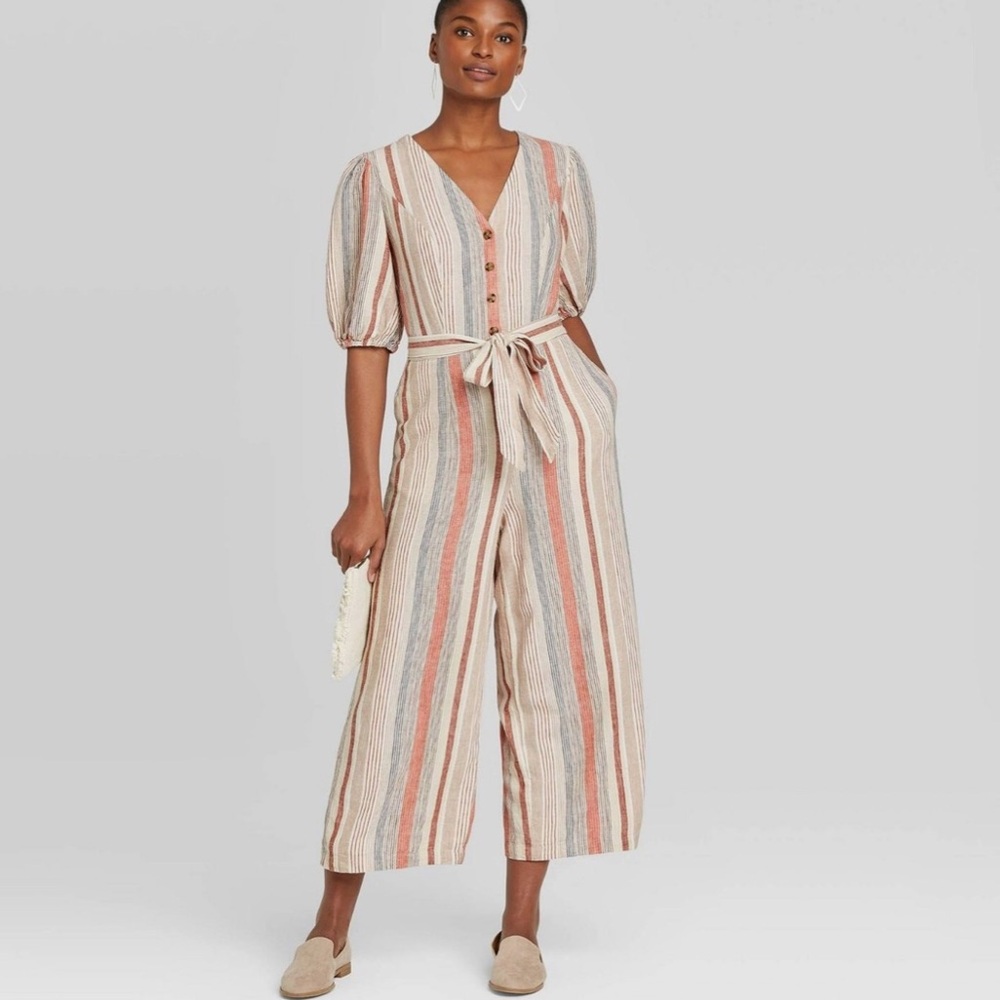 UNIVERSAL THREAD JUMPSUIT V NECK BUTTON UP WIDE L… - image 1